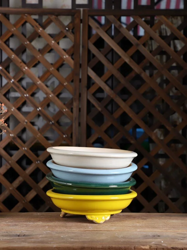 Colorful Glazed Ceramic Bonsai Plant Plate, Cloudfeet Flower Bonsai Pot, Traditional Chinese Shape