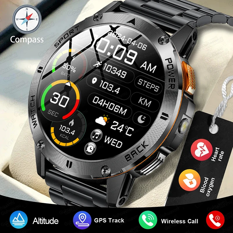 2025 New GPS Outdoor Military Smart Watch Compass 1.43'' HD AMOLED Display 100+Sport ModeVoice Calling Health monitor Smartwatch