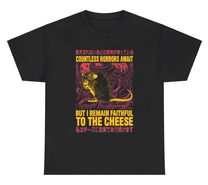 تي شيرت مؤمن على فأر الجبن | الرعب الياباني مضحك ميمي المحملة | المحملة القوطية #1