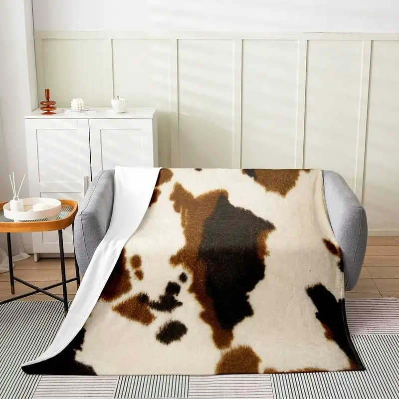 

Cow Fur All Season,Bed Blanket Rustic Western Wild Animal Plush Throw Blanket, for Sofa Couch Kids Room Decor Farm