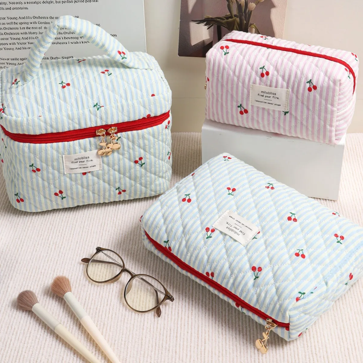 Cute Cherry Cosmetic  Large Capacity Premium Sense Travel Portable Storage  Wash  Cosmetic  Souvenir Gift bag