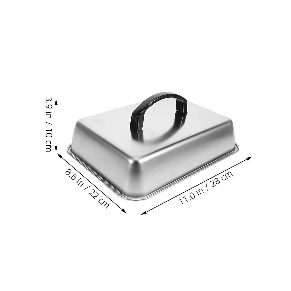 Rectangular Stainless Steel Basting Cover Cheese Melting Dome Grill Pan Lid Handle Metal Steam Cover Bbq Western view 3