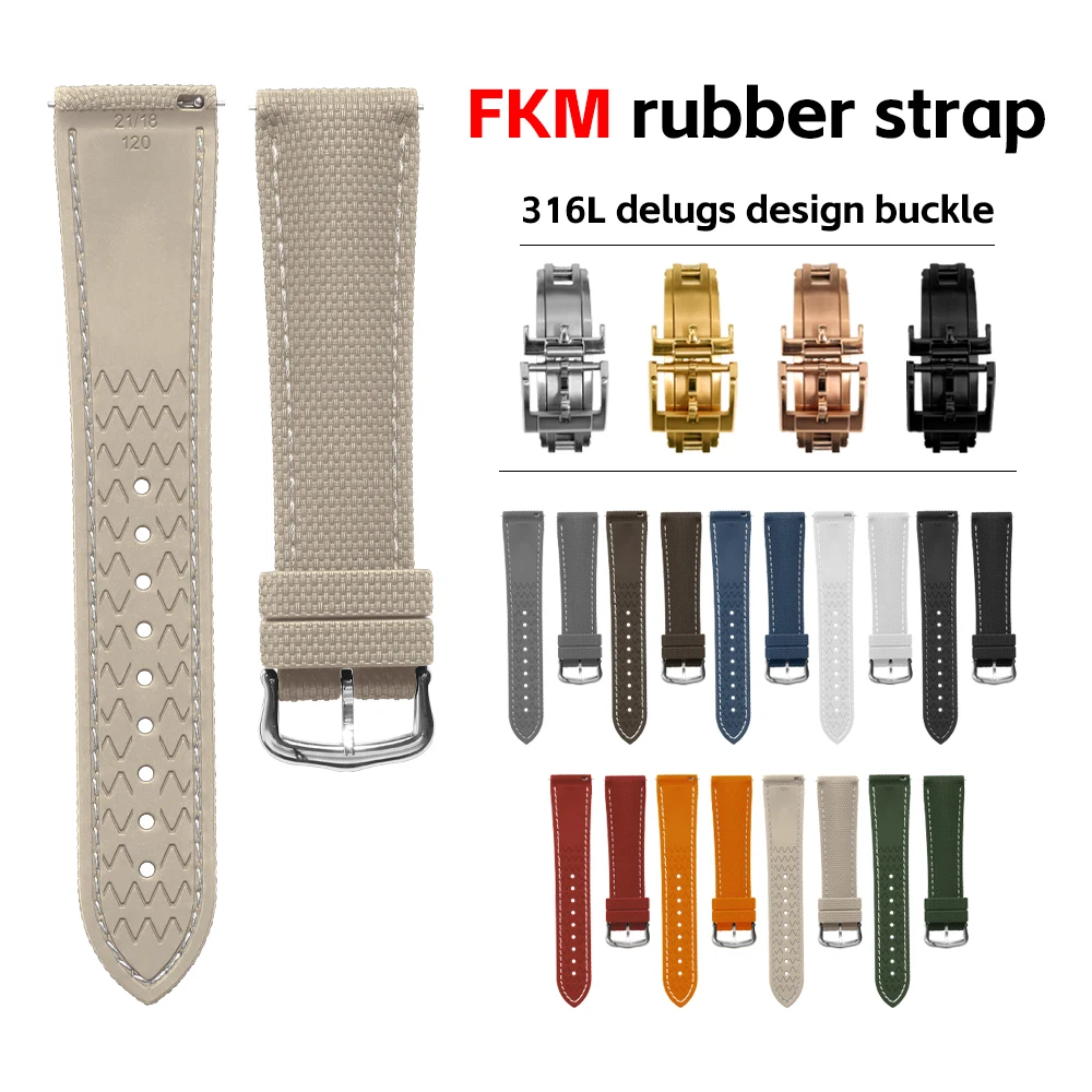 Premium Sailcloth Universal FKM Rubber Watch Strap Fit For Rolex Blancpain Tudor Watch 20mm Quick Release Watch Band Butterfly