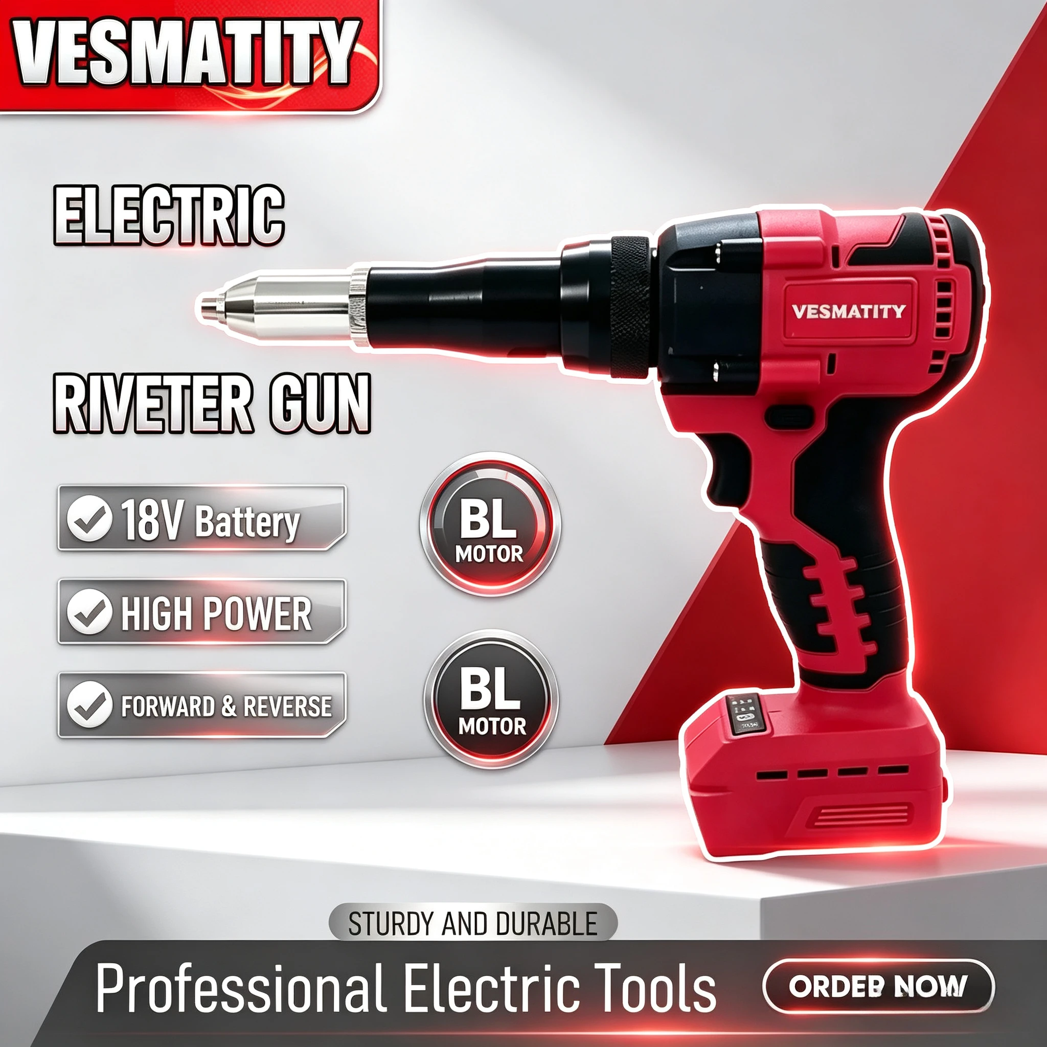 Brushless cordless rivet nut gun 48MM electric automatic riveter with LED light professional tool fit Milwaukee battery