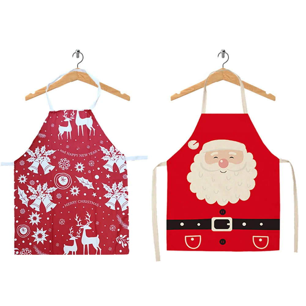 1pc Santa Claus Apron Christmas Elk Pattern Apron Dinner Decoration Men And Women Home Kitchen Cooking Baking Oil-Proof Apron