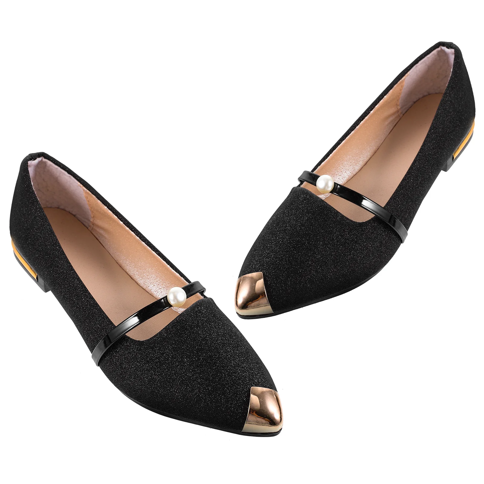 1 paio di scarpe nude piatte impreziosite di perle, eleganti scarpe singole da donna comode e comode per appuntamenti di lavoro per feste di matrimonio
