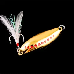 1PCS Spoon Spinner Metal Leech Fishing Lure Hard Baits Sequin Wobbler with Feather for Pike Trout Bass Catfish Fishing Tackle