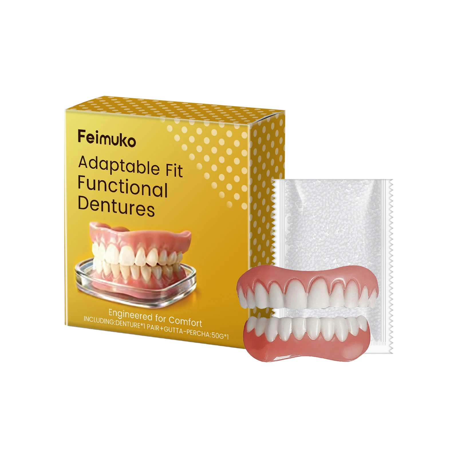 Fake Teeth Full Set Upper Lower Silicone Braces Set Instant Confident Decorative Comfortable Oral Care Realistic Denture Set