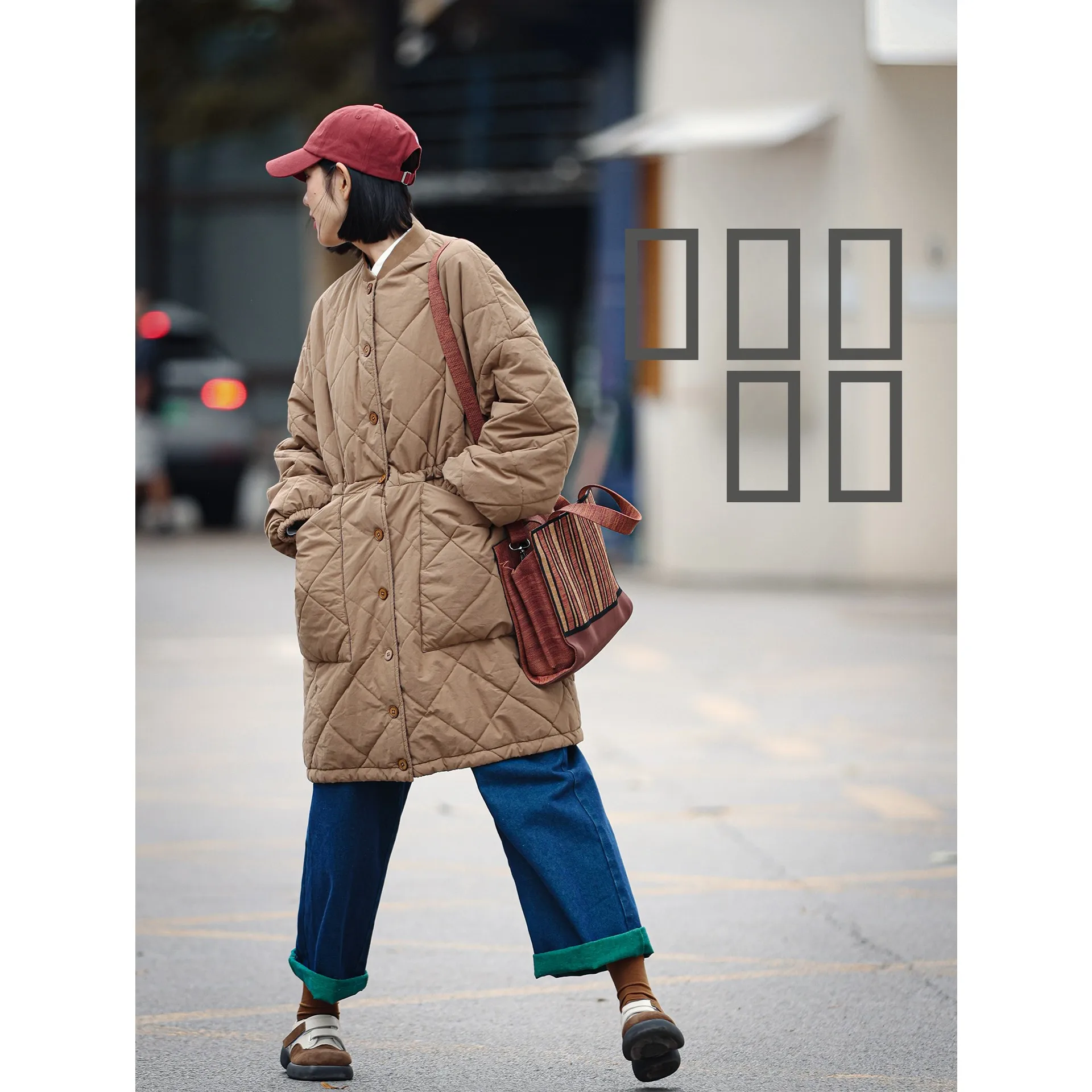 

Теплый хлопковый пальто-жакет женский свободного кроя средней длины для осени и зимы, из чистого хлопка, теплая верхняя одежда для повседневной носки, в стиле арт-деко