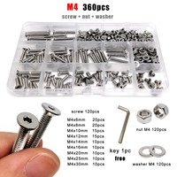 M1.6 M2 M2.5 M3 M4 M5 M6 M8 304 Stainless Steel Allen Hexagon Hex Socket Flat Countersunk Head Screw Bolt Nut Washer Set Kit Box