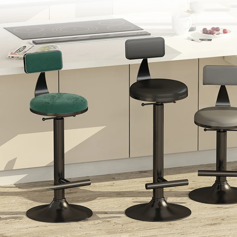 Minimalistic Design Bar Chairs Round Metal Swivel Black Adjustable Bar Stools Velvet Modern Tabourets De Bar Salon Furniture