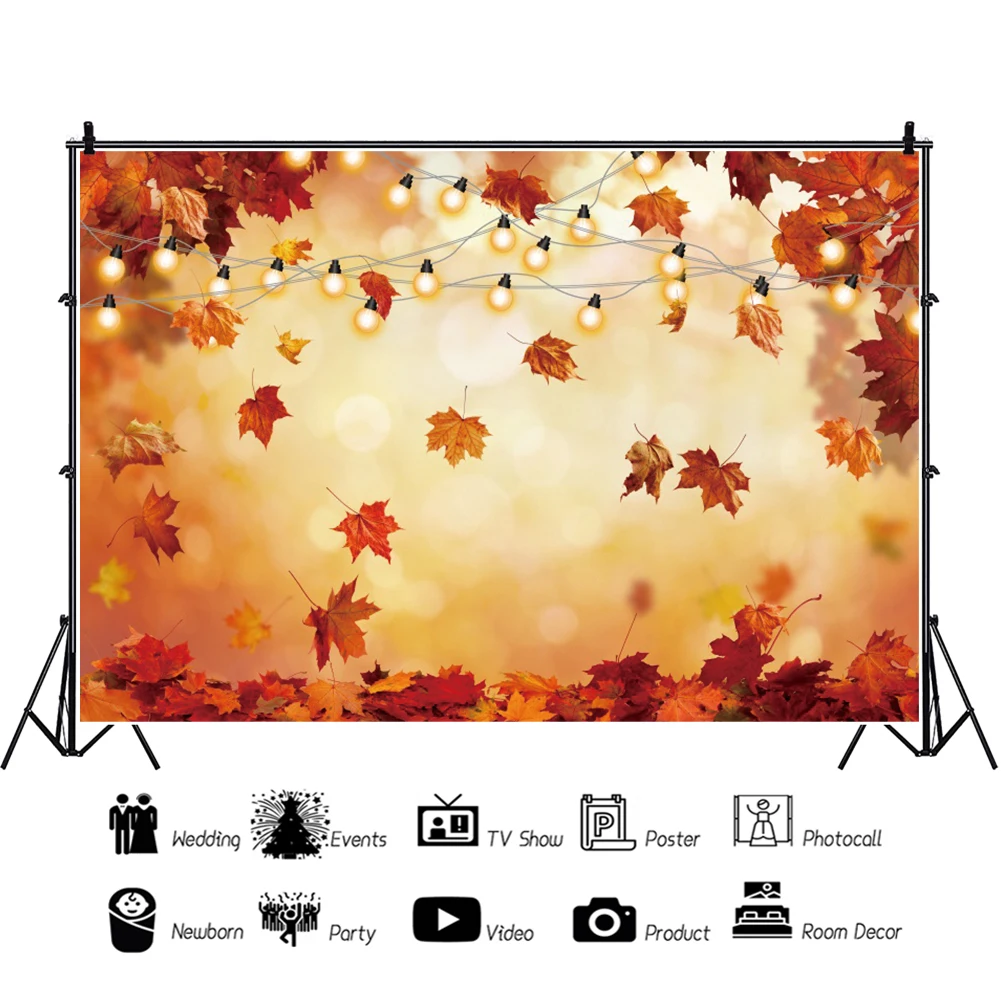 Laeacco sonhador outono maple árvore folhas luz bokeh cenário queda ao ar livre crianças retrato personalizado fotografia de fundo