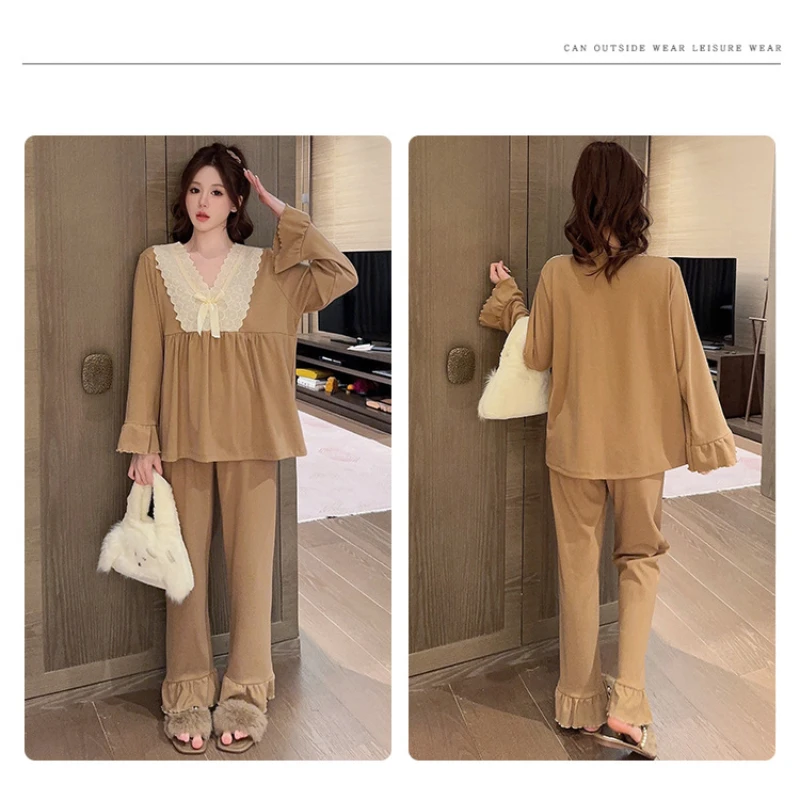 5XL Pigiama di velluto di grandi dimensioni Donna Coreano Dolce Indumenti da notte Primavera a maniche lunghe Abiti per la casa Pigiama allentato Può essere indossato all'esterno