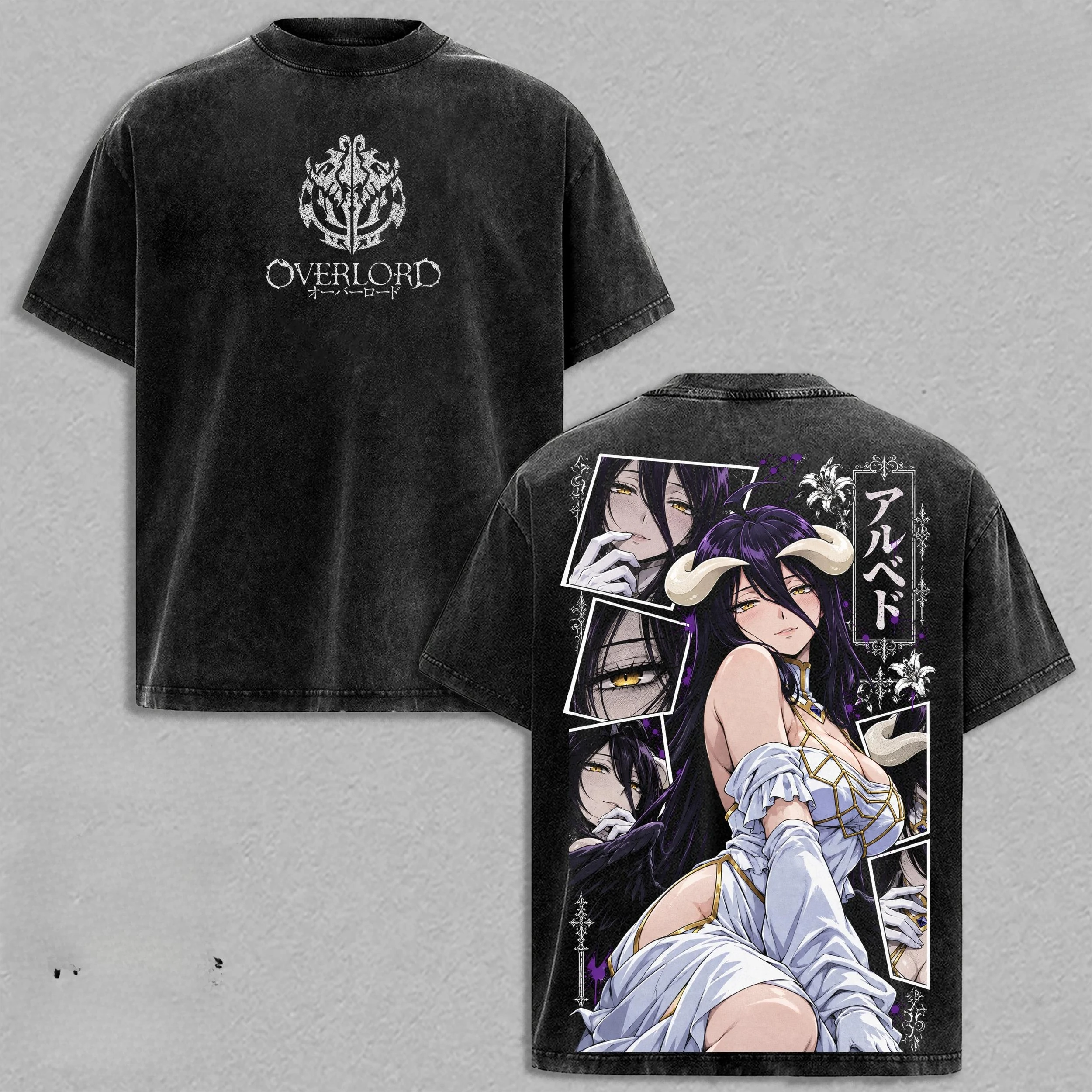 Overlord Albedo Printed Streetwear Men Women Short Sleeve Clothing Washed Cotton T-shirt Vintage Casual T Shirt Oversized Tshirt