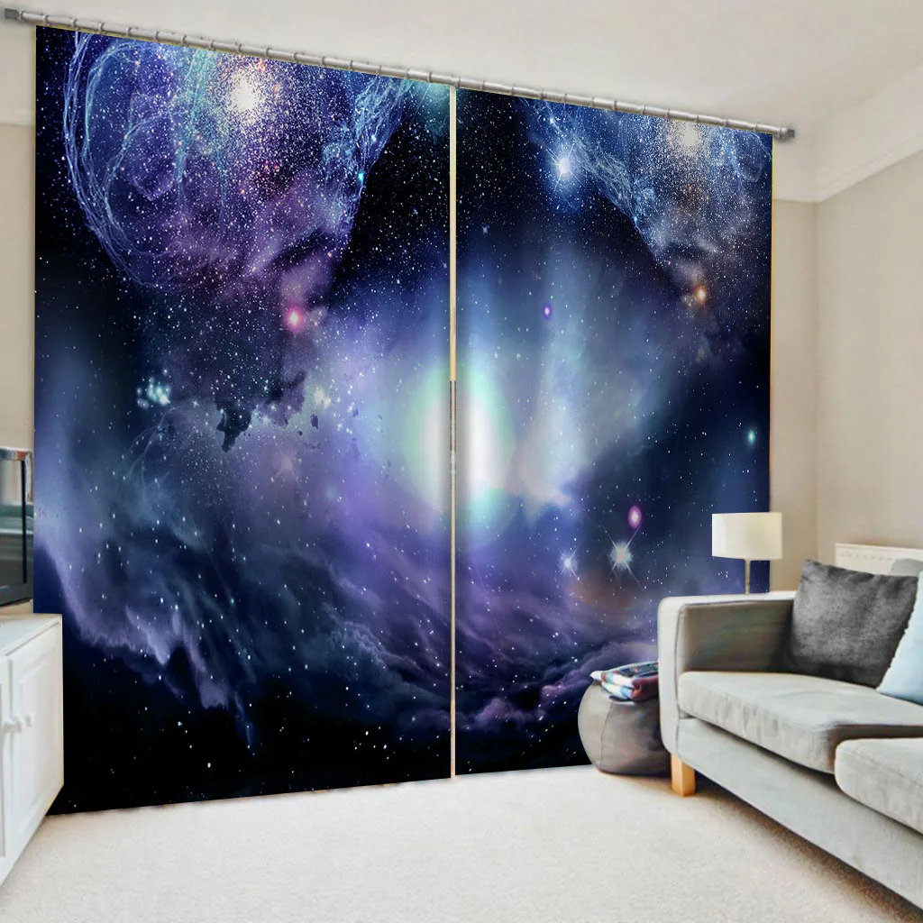 2Panels Space Galaxy Color Starry Sky Print Curtains Kids Room Bedroom Living Room Blinds Windows Curtains Grommet Top cortinas