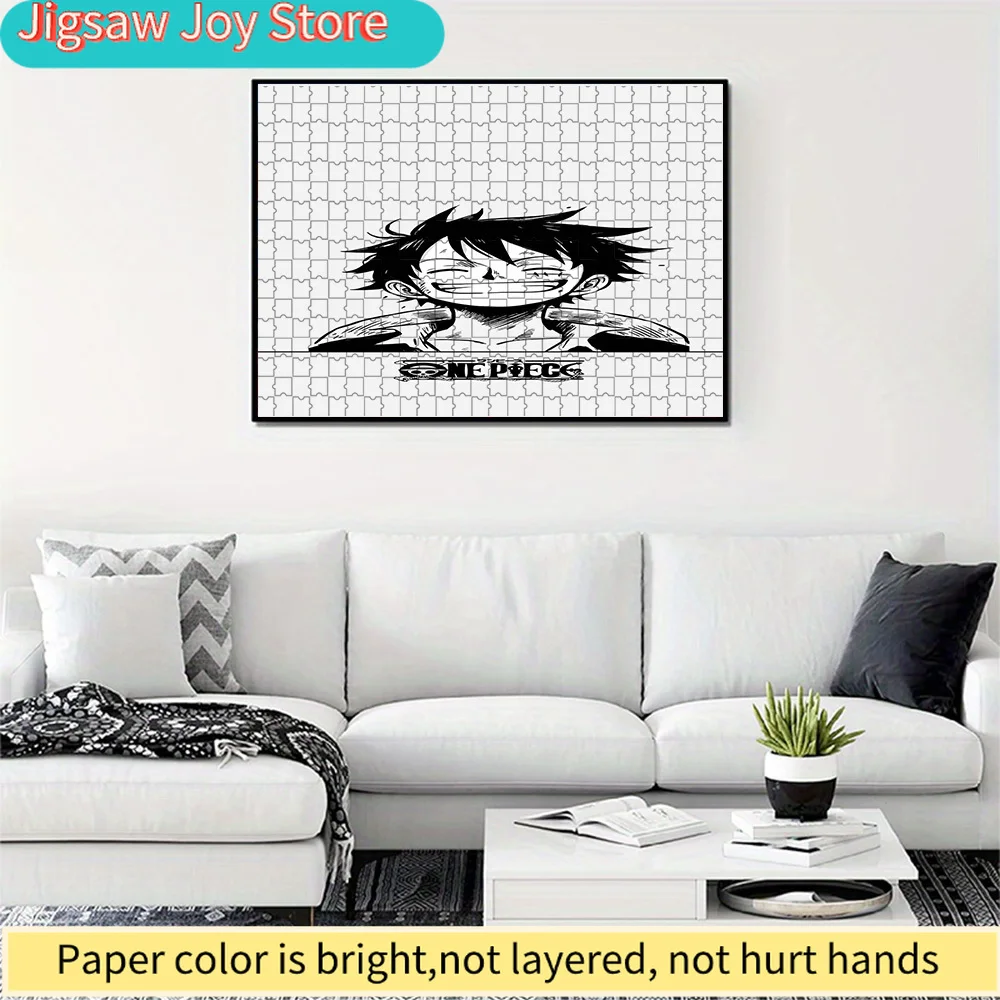 

Premium Paper Jigsaw Puzzle One Piece Monkey D. Luffy Smiling Black and White Manga Scene Anime Art High Quality Cardboard Puzzl