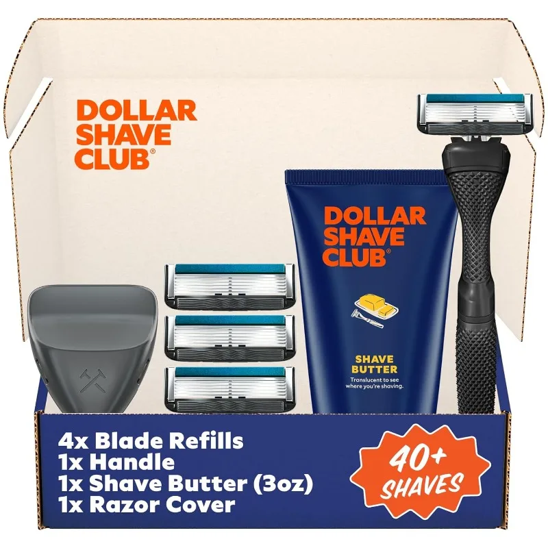 

Dollar Shave Club | The Member Exclusive Shave Set | 4 Extra Close Refill Cartridges, 1 Handle (Black), 1 Shave Butter 3 ounce