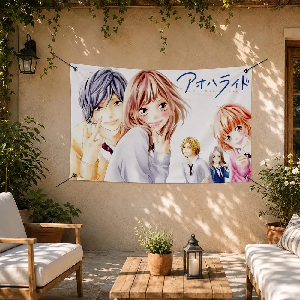 Fresh Anime Blue Spring Ride Flags Room Bedroom Home Outdoor Wall Hanging Concert Printed Background Decoration Art Banne