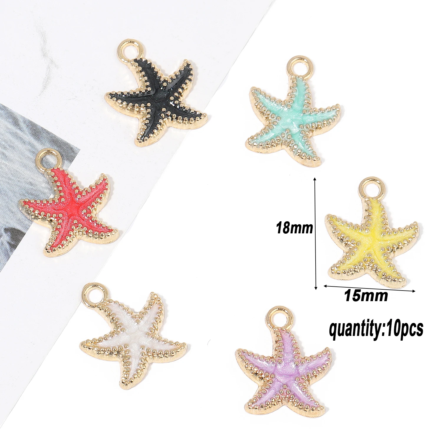 10pcs/lot 18x15mm Colorful Small Starfish Shape Pendants Stainless Steel Charms For Jewelry Making Diy Bracelet Accessories