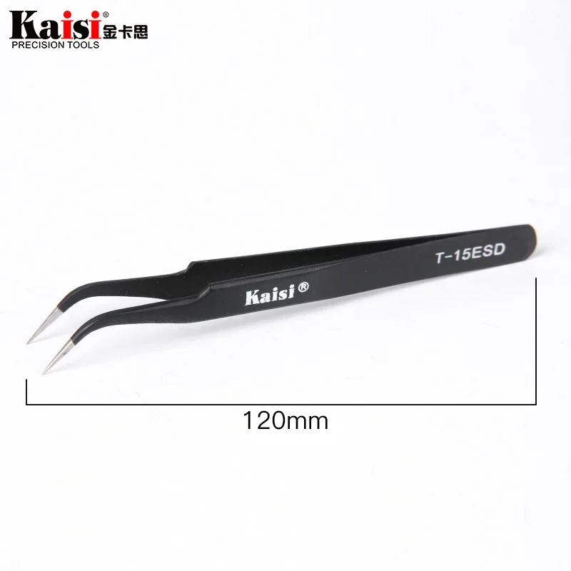 Kaisi-ステンレス鋼ストレートピンセット、帯電防止esd、安全で精密な細い先端、T-11、T-15、esd