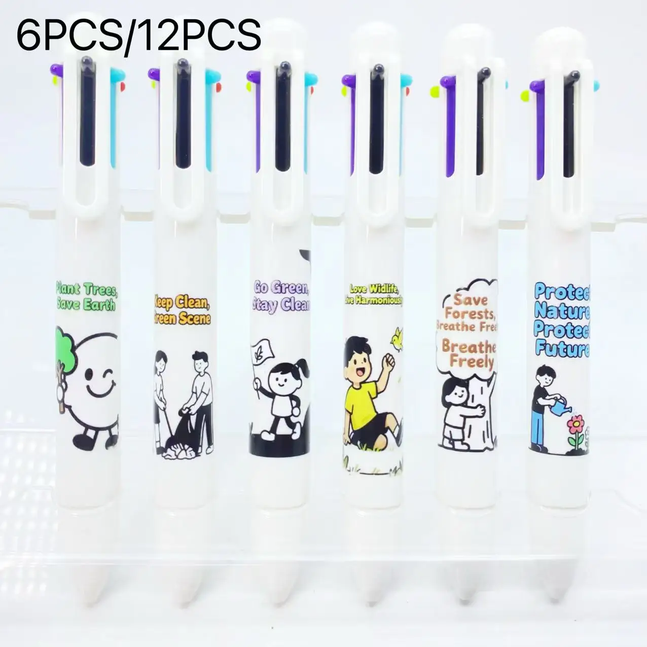 

6 шт./12 шт. экологически чистые многоцветные ручки с круглым шаром, набор белых студенческих ручек для письма, защита растений, экологическая публика