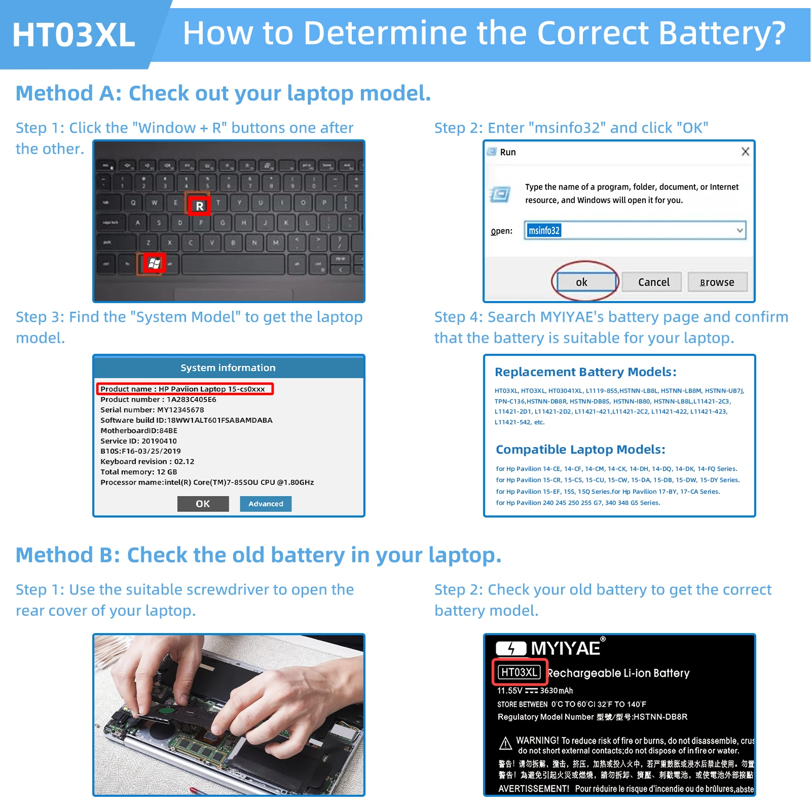 HT03XL HP Laptop Battery For Notebook Pavilion HP 14-CE0025TU 14-CE0034TX 15-CS0037 TPN-Q208/TPN-Q209/TPN-C135/TPN-C136/TPN-I130