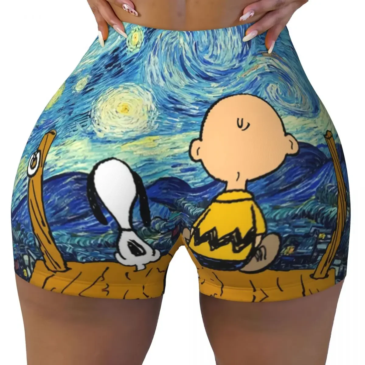 

Custom Van Gogh Landscape Snoopy and Charlie Brown Workout Volleyball Biker Shorts Women's Peanuts Gym Yoga Shorts