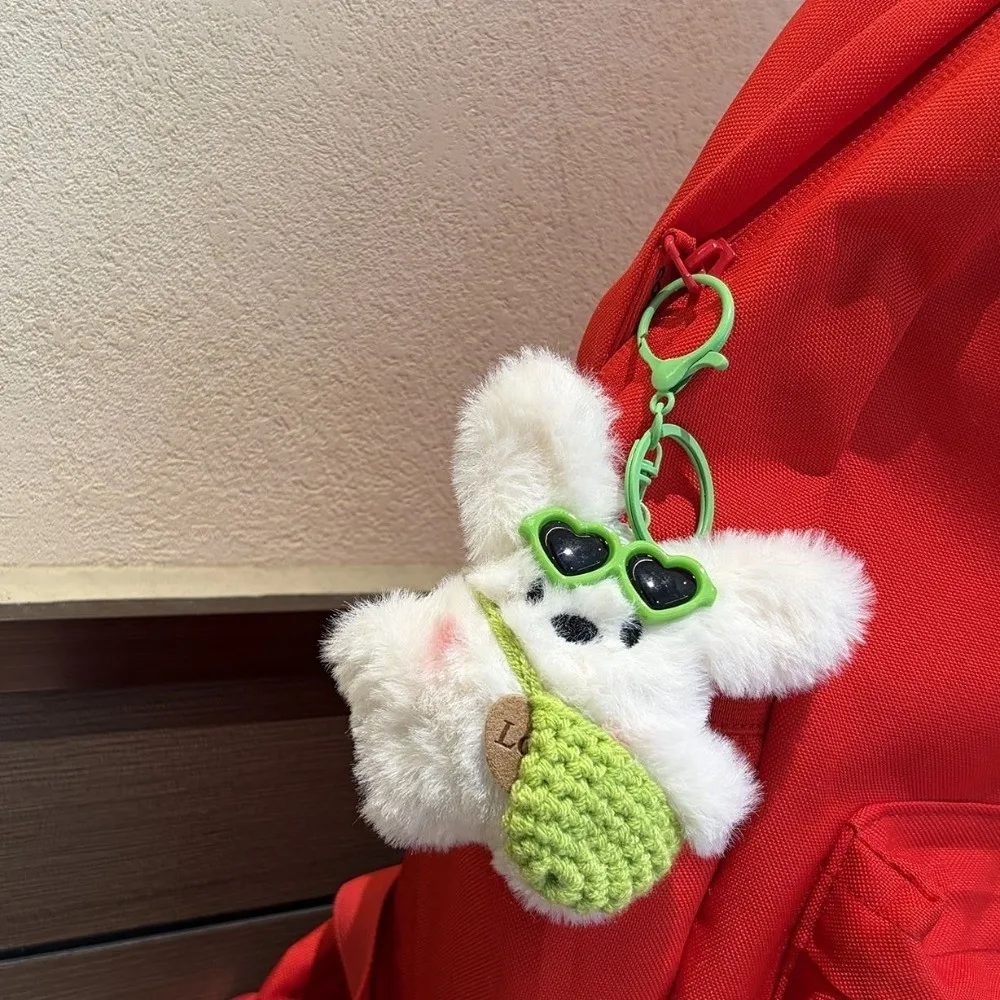 Soft Plush Rabbit Keychain Cartoon Kawaii Bag Charm Pendant Long Ear Sunglasses Little Rabbit Car Key Ring Bag Decor