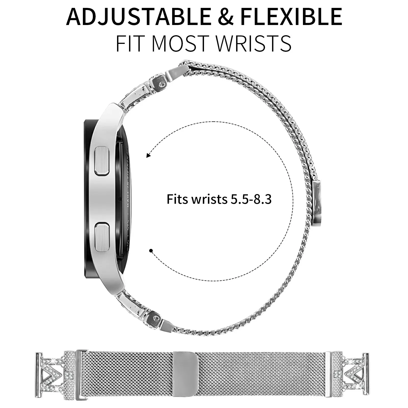 สําหรับ Samsung Galaxy Watch3 41 มม.สแตนเลส M-Type Milanese Watch Band สายรัดข้อมือสีเงิน