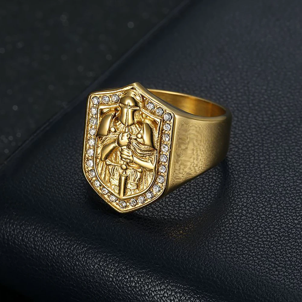 Fashoin Vintage Knight Temple Rings For Men Women 316L Stainless Steel Warrior Shield Sword Shaped Ring Punk Amulet Jewelry Gift