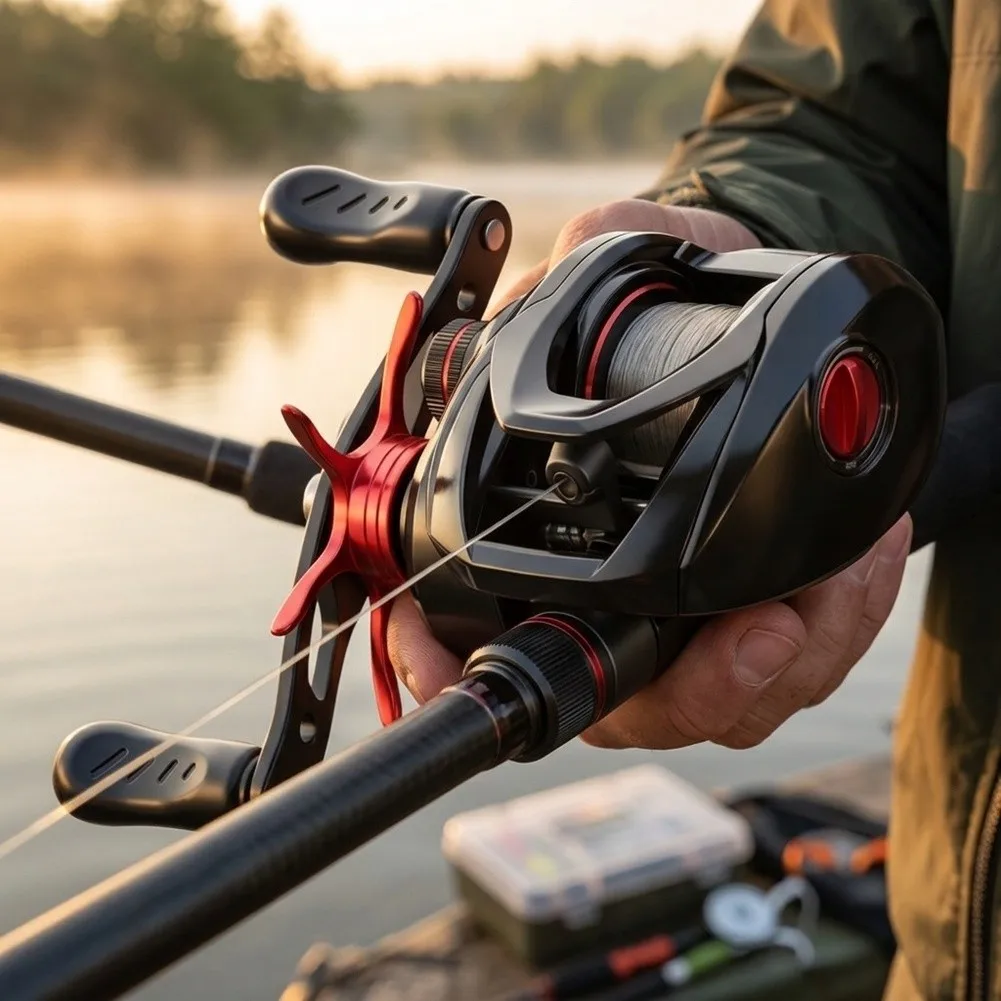 Water Drop Fishing Reel with 7.2:1 Gear Ratio 8KG Drag Capacity DC Electronic Brake System and Clicker Function for Freshwater