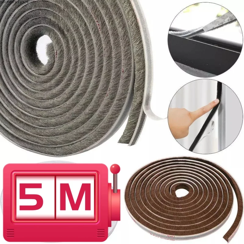 5m New Sealing Strip Window Self Adhesive Door And Window Seal Windproof Gadgets Tape Door Strip Brush Home Pile Weatherstrip