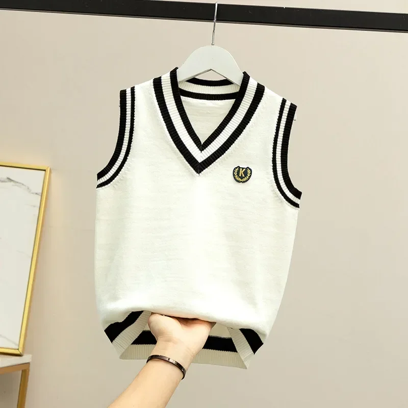 

New Medium And Big Boys' Vest Autumn And Winter Leisure And Simple Fashion Children's Pure Cotton Knitting Tank Top Sweater