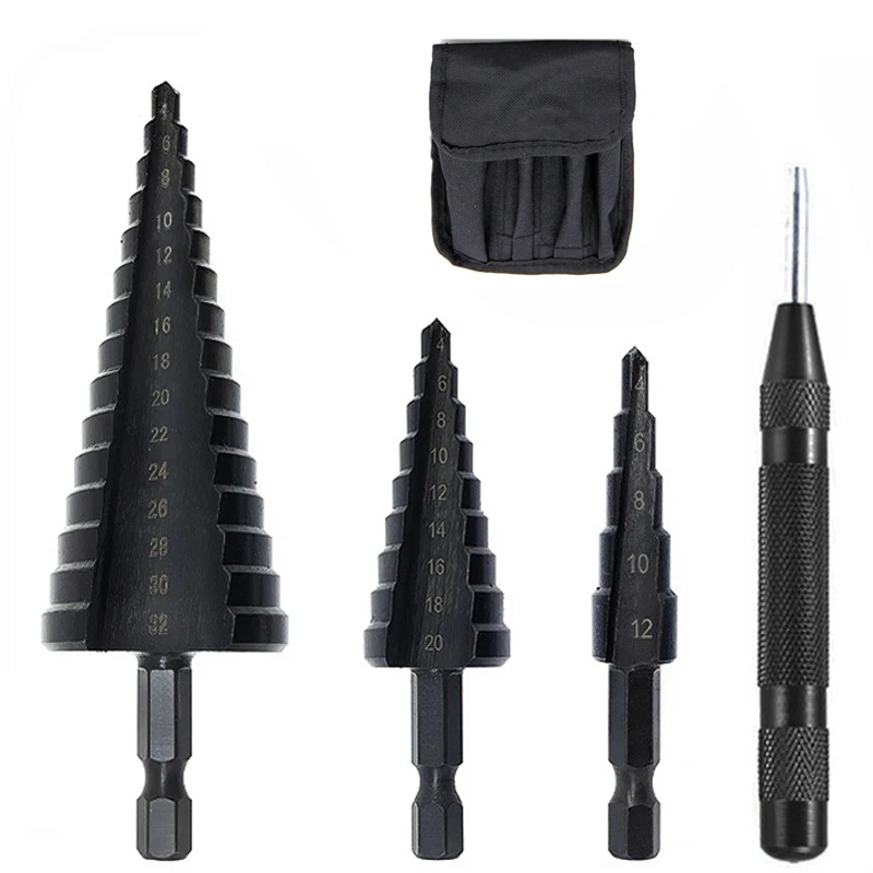 

1/3/4pcs 4-12 4-20 4-32mm HSS Cobalt Step Drill Bit Set Nitrogen High Speed Steel for Metal Cone Hex Shank Hole Metal Drilling