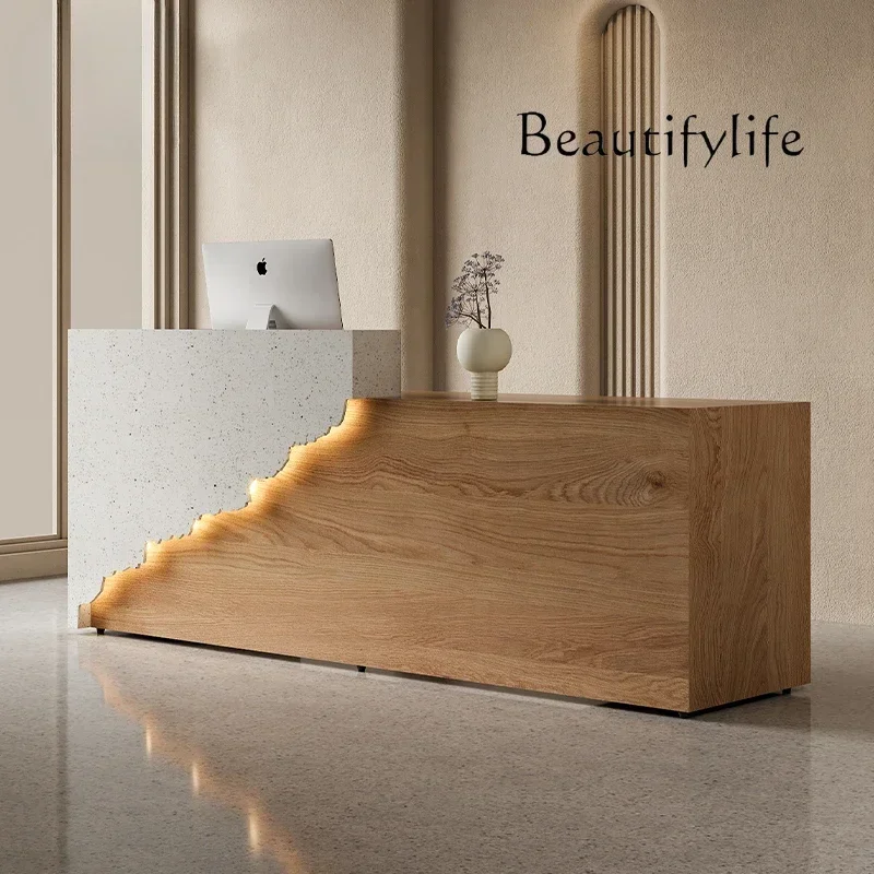 

Office front desk reception desk solid wood homestay checkout page clothing store bar customization
