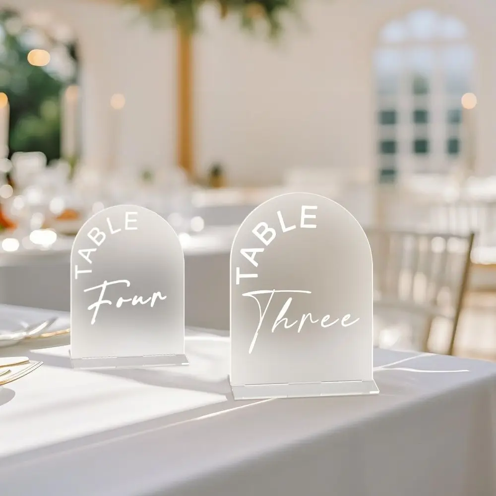 Frosted Arch Wedding Table Numbers 1-20 with Stands, 5x7 Inch Acrylic Arch Sign with Holder for Wedding Reception Table Centerpi