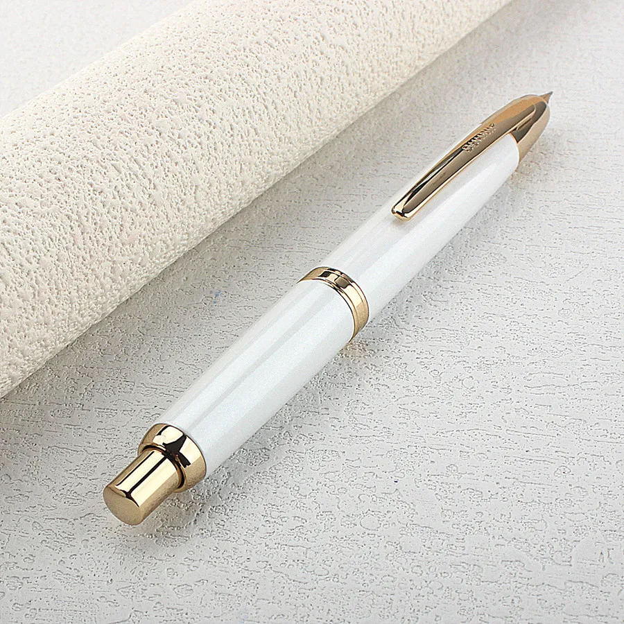 White Gold Clip Jinhao 10 Retractable Press Fountain Pen EF/F Nib with Ink Converter Writing Gift Pen
