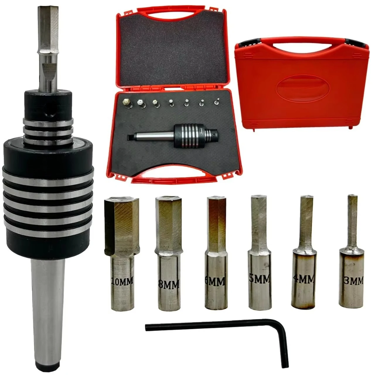 MT2 Handle Shaft Rotary Broach Spindle Kit with 7 HSS Hexagonal Punches (3mm-12mm) for Steel Lathe