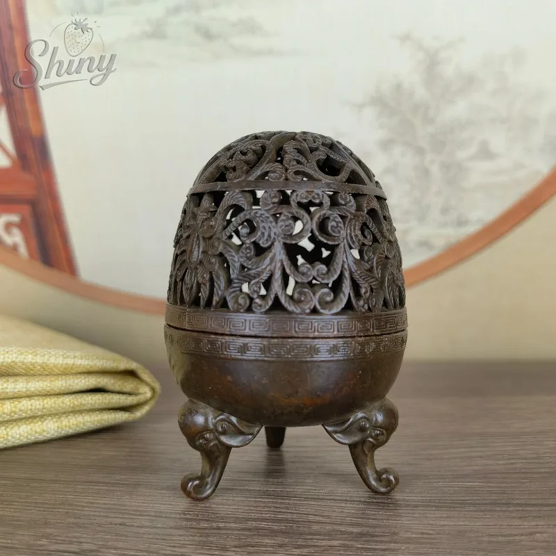 Retro Hollowed-out Auspicious Incense Burner Lotus Aroma Diffuser Elephant Head Household Copper Incense Burner Decoration