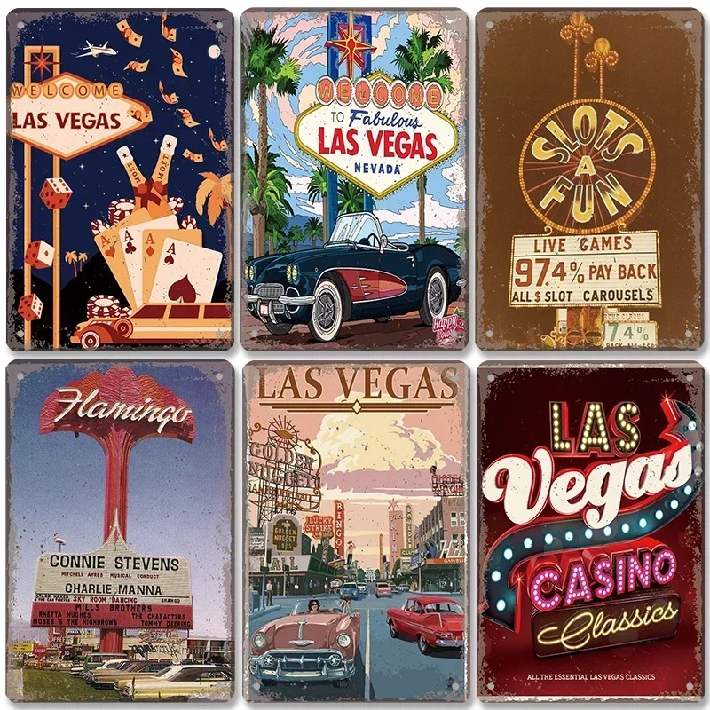 Welcome to Las Vegas Plaque Metal Tin Signs Vintage Nevada Casino Metal Poster Wall Art Decor for Bar Club Man Cave