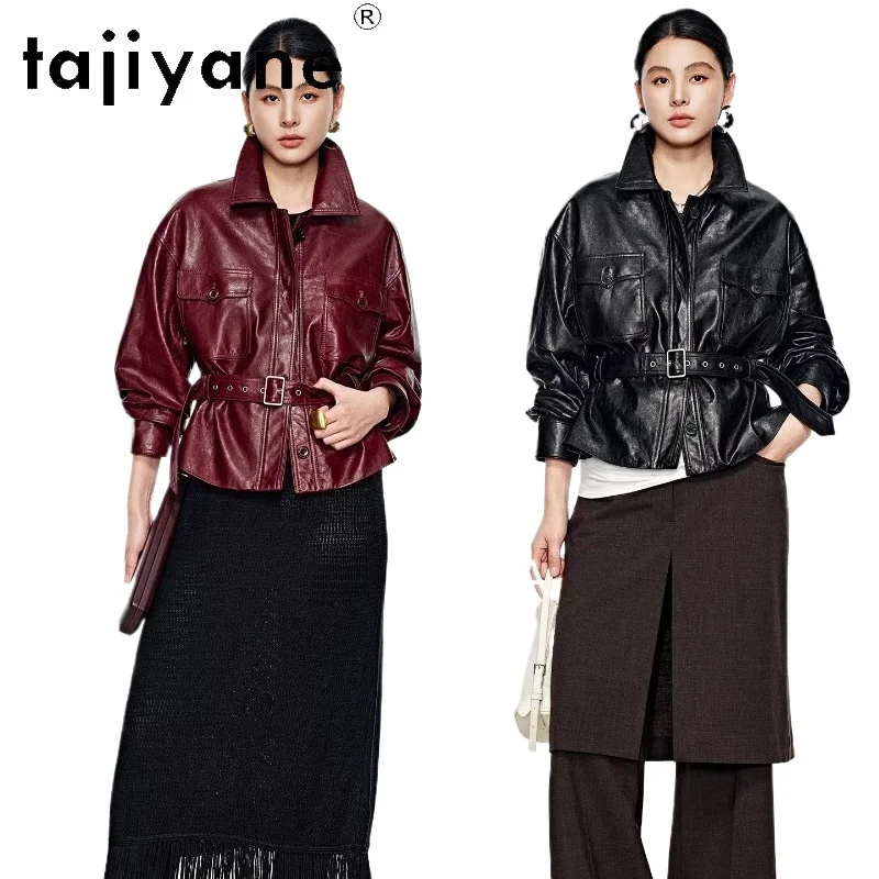 

TAJIYANE 100% Top-Layer Sheepskin Genuine Leather Jacket Woman Short Belted Coats Real Leather Jackets 2026 Women Clothes 가죽자켓