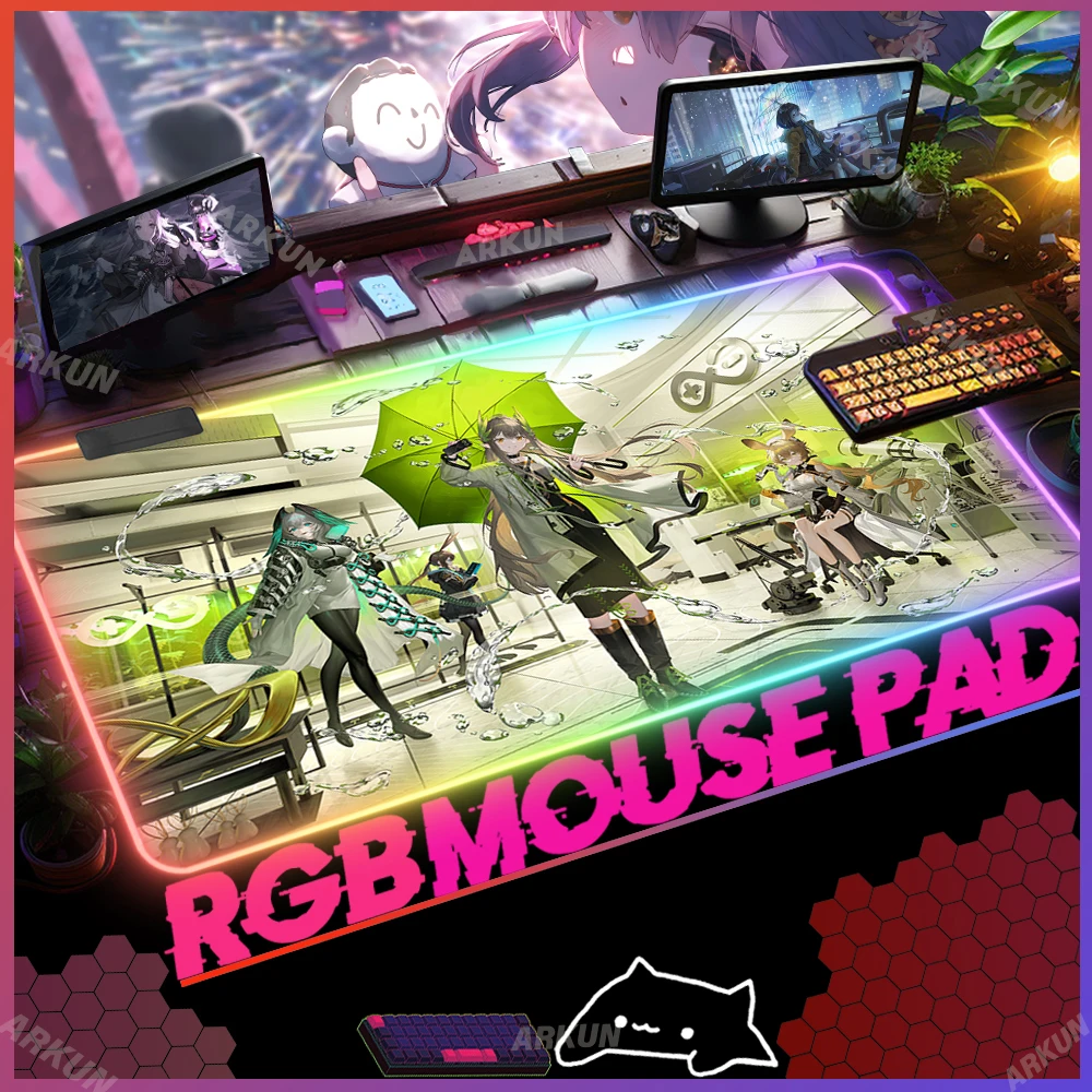 

RGB Big 900X400 Cute Pretty Girl Muelsyse Top Fashion Arknight Gaming Mouse Pad Large LED Gamer Table Desk Light Computer Pad