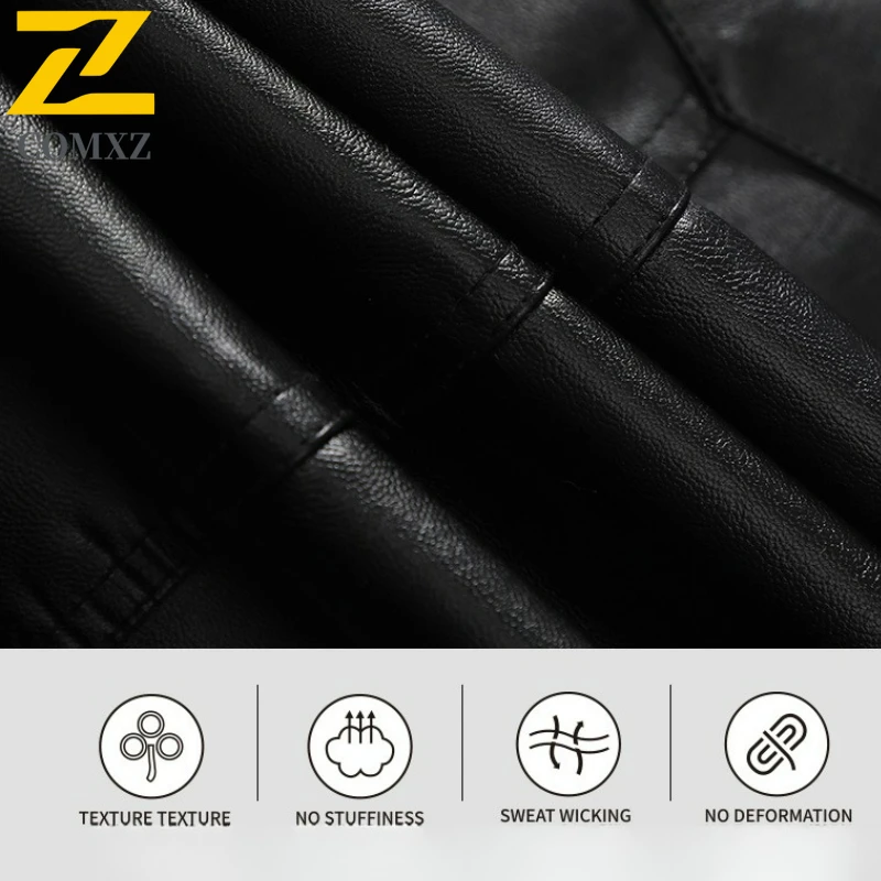 COMXZ Men Motorcycle Jacket New Trendy Loose Working Windproof PU Leather Coat Luxury Elegant Medium And Long Styles Windbreaker