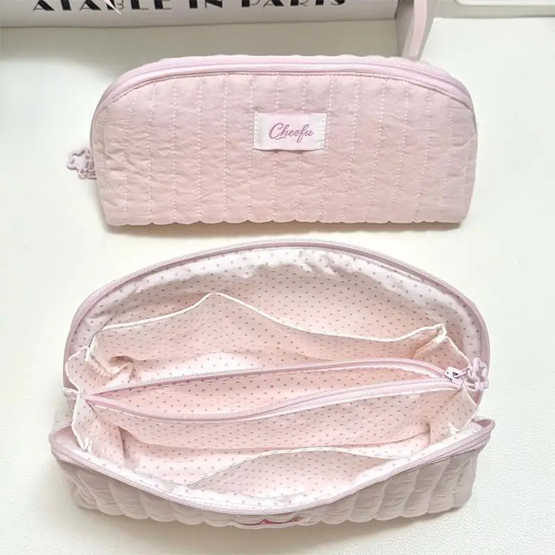 Niedliche Stifttasche mit großer Kapazität, gestepptes tragbares Federmäppchen, bonbonfarbene weiche Schreibwaren-Aufbewahrungstasche, Geschenk für Schüler. – Detail 4