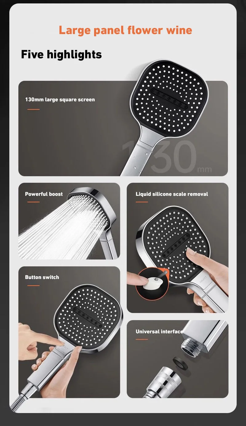 Xiaomi High Pressure Shower Head 13cm Large Panel 3Modes Massage Shower Head With Filter Element Bathroom Accessories Shower Set