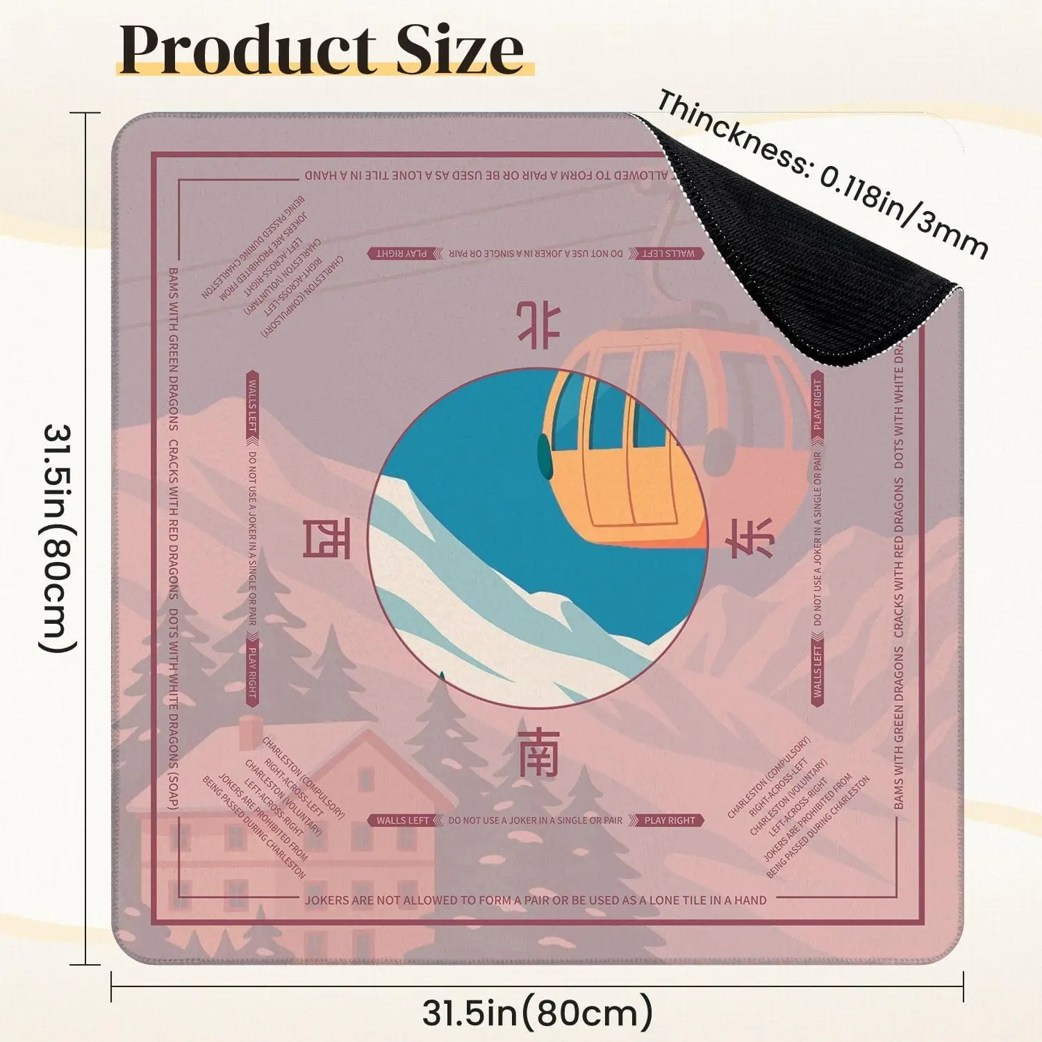 Ski Resort Mountain Chalet Red Gondola Table Pad 31.5 X 31.5 Inch Non Slip Noise Reduction for Mahjong Poker Dominoes