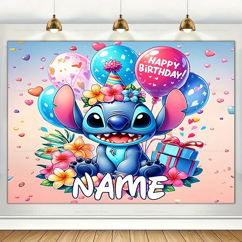 ปรับแต่ง Lilo & Stitch ฉากหลัง Tropical Beach Decor เด็กวันเกิดการถ่ายภาพพื้นหลัง Baby Shower BANNER Booth Props