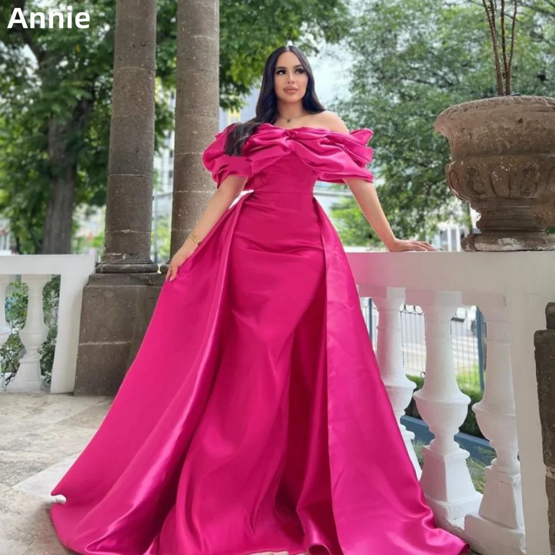 Annie Hot Pink Wedding Dress Handmade Curled Edge Arabian Ladies Luxury Prom Dresses Mermaid Formal Evening Dresses Customized