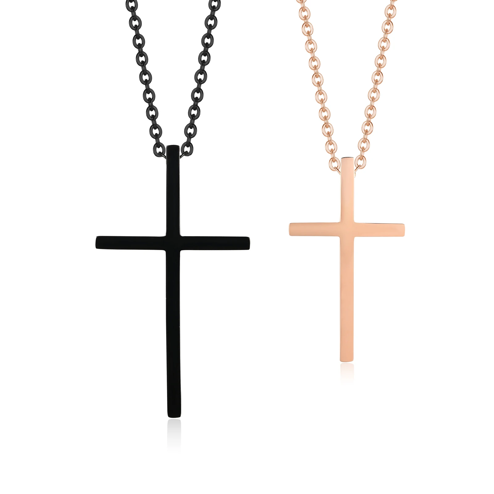 Stainless Steel Cross Pendant Necklace for Couples, Rose Gold and Black Color, Charm Crucifix Cross Necklace