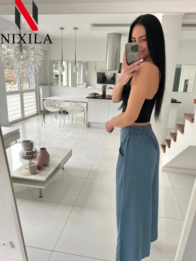 Women's Wide-leg Cotton Linen Pants Spring Autumn Leisure Fashion Knitted Formal Streetwear Elegant Loose Fit Casual Trousers